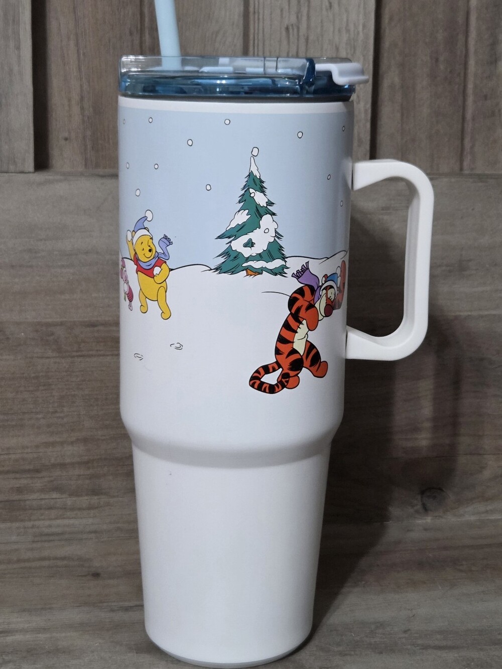 Disney Winnie the Pooh Stainless Mug Tumbler Winter scene Tigger Eeyore Piglet